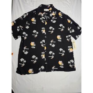 No Boundaries Mens XL Black Tropical Palm Tree Sunset Rayon Button Down Shirt